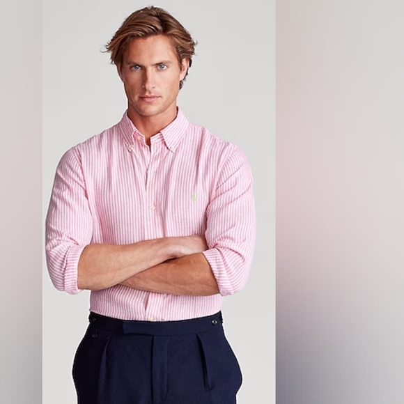 Polo Ralph Lauren Other - *Sold* Ralph Lauren Polo Men's Pink White Striped Dress Shirt Long Sleeve Sz: XL